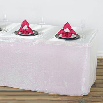 Sequin 17ft Table Skirt White Iridescent - Glitzy Design for Sophisticated Gatherings