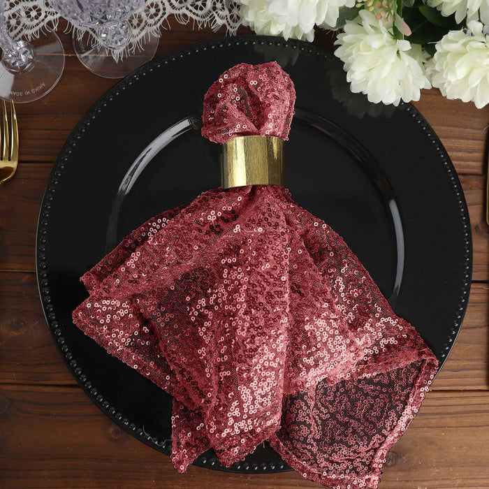 20Inchx20Inch Burgundy Premium Sequin Cloth Dinner Napkin | Reusable Linen