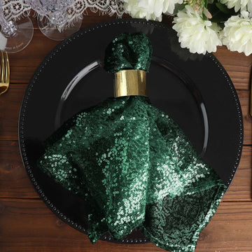 Sequin 20"x20" Napkin Hunter Emerald Green - Shimmering Dinner Napkin