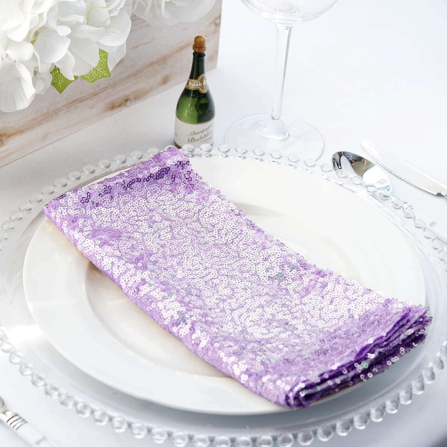 20inch x 20inch Lavender Lilac Premium Sequin Cloth Dinner Napkin | Reusable Linen