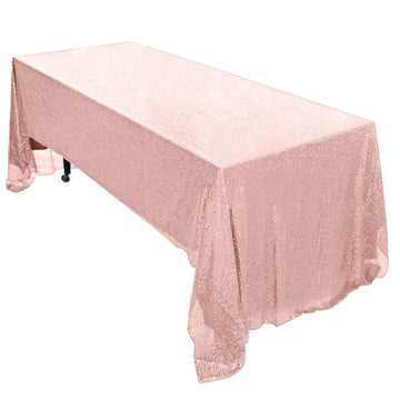 Sequin 60"x126" Rectangle Tablecloth Rose Gold - Glittering Finish Table Cover