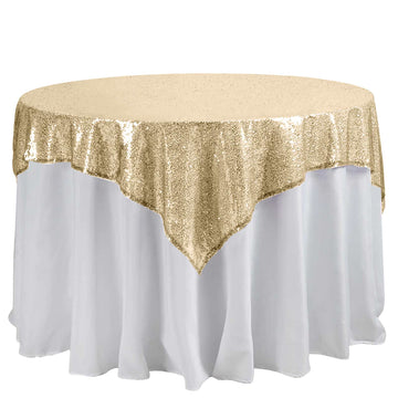 Sequin 60"x60" Table Overlay Square Tablecloth Champagne - Luxe Wedding Table Topper