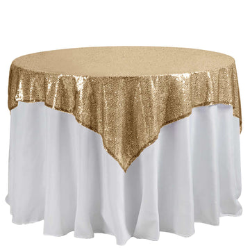 Sequin 60"x60" Table Overlay Square Tablecloth Gold - Luxe Wedding Table Topper