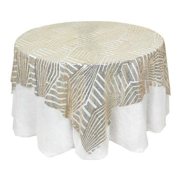 Sequin 72" Table Overlay Square Tablecloth Champagne - Diamond Glitz Table Cover