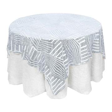 Sequin 72" Table Overlay Square Tablecloth Silver - Diamond Glitz Table Cover