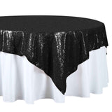 72" Premium Stripe Sequin Square Overlay For Wedding Catering Party Table Decorations - Black