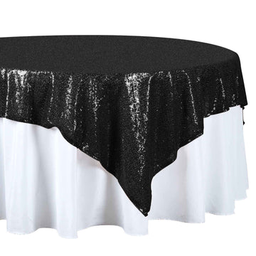 Sequin 72"x72" Table Overlay Square Tablecloth Black - Sparkly Design for Stunning Events