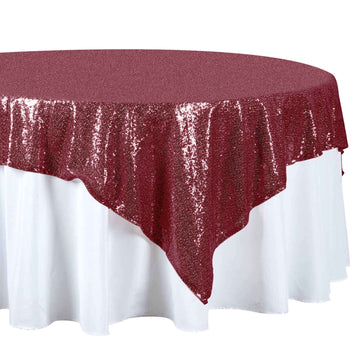 Sequin 72"x72" Table Overlay Square Tablecloth Burgundy - Sparkly Table Cover