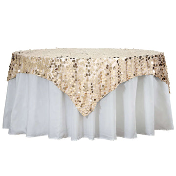 Sequin 72"x72" Table Overlay Square Tablecloth Champagne - Big Payette Table Cover