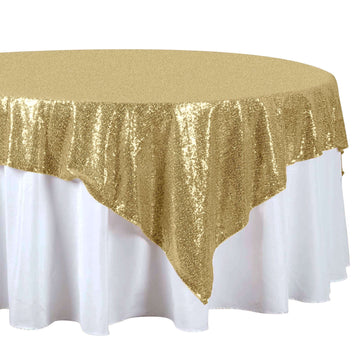 Sequin 72"x72" Table Overlay Square Tablecloth Champagne - Sparkly Table Cover