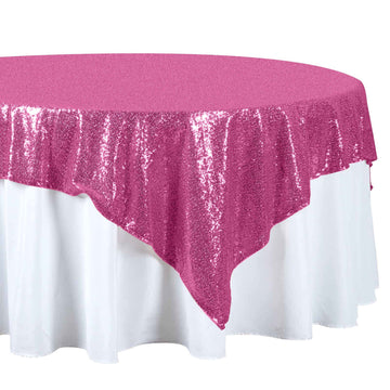 Sequin 72"x72" Table Overlay Square Tablecloth Fuchsia - Sparkly Table Cover