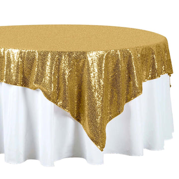 Sequin 72"x72" Table Overlay Square Tablecloth Gold - Sparkly Design for Stunning Events