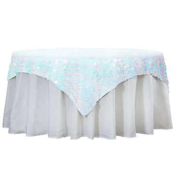 Sequin 72"x72" Table Overlay Square Tablecloth Iridescent Blue - Big Payette Table Cover