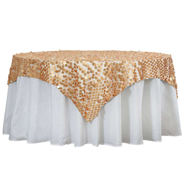 Sequin 72"x72" Table Overlay Square Tablecloth Matte Champagne - Big Payette Table Cover