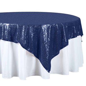 Sequin 72"x72" Table Overlay Square Tablecloth Navy Blue - Sparkly Table Cover