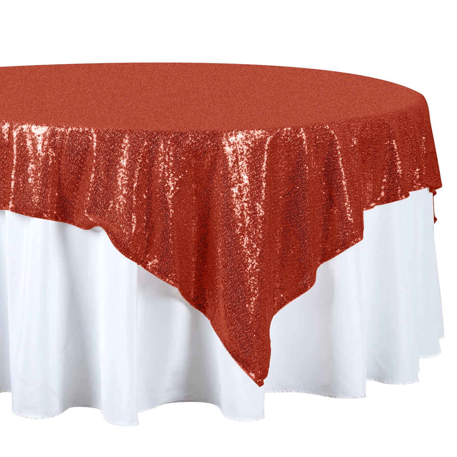 72" Premium Stripe Sequin Square Overlay For Wedding Catering Party Table Decorations - Red