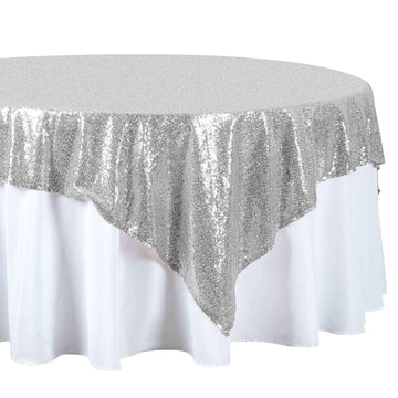 Sequin 72"x72" Table Overlay Square Tablecloth Silver - Sparkly Table Cover