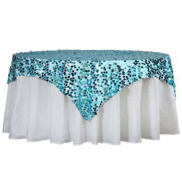 Sequin 72"x72" Table Overlay Square Tablecloth Turquoise - Big Payette Table Cover