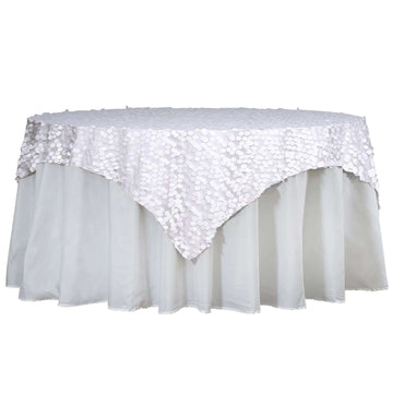 Sequin 72"x72" Table Overlay Square Tablecloth White - Big Payette Design for Classy Celebrations