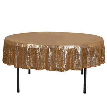 Sequin 90" Round Tablecloth Gold - Glittering Decor for Special Events