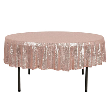 Sequin 90" Round Tablecloth Rose Gold - Glittering Finish Table Cover