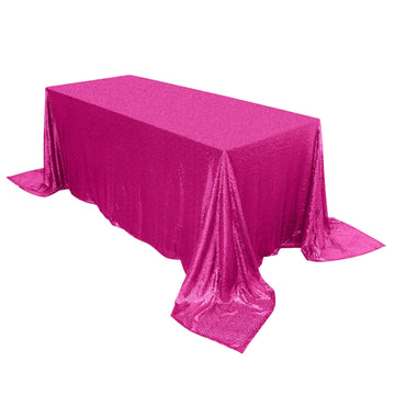 Sequin 90"x132" Rectangle Tablecloth Fuchsia - Seamless Sparkly Table Cover