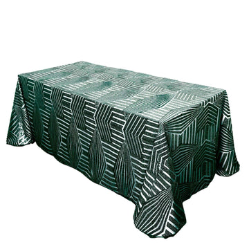 Sequin 90"x132" Rectangle Tablecloth Hunter Emerald Green - Seamless Diamond Table Cover