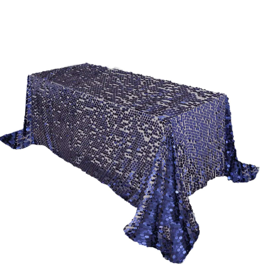 90x132 Navy Blue Big Payette Sequin Rectangle Tablecloth