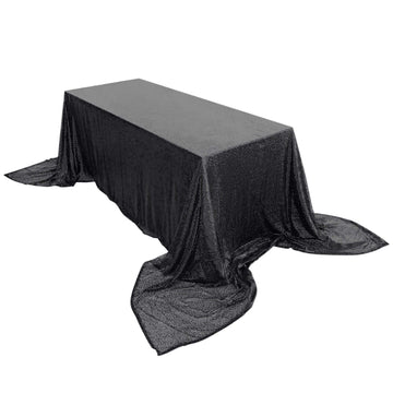 Sequin 90"x156" Rectangle Tablecloth Black - Seamless Twinkling Table Cover