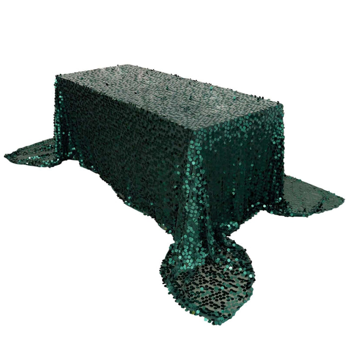 90inch x 156inch Hunter Emerald Green Big Payette Sequin Rectangle Tablecloth Premium