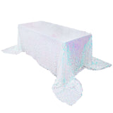 90inch x 156inch Iridescent Blue Big Payette Sequin Rectangle Tablecloth Premium