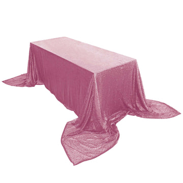 Sequin 90"x156" Rectangle Tablecloth Pink - Seamless Twinkling Table Cover