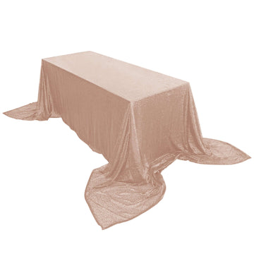 Sequin 90"x156" Rectangle Tablecloth Rose Gold - Seamless Twinkling Table Cover