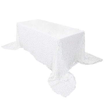 Sequin 90"x156" Rectangle Tablecloth White - Seamless Big Payette Table Cover