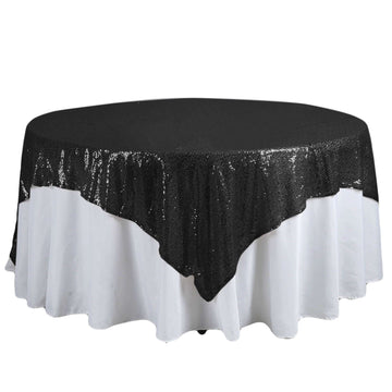 Sequin 90"x90" Table Overlay Square Tablecloth Black - Sparkly Table Cover