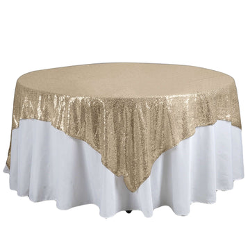 Sequin 90"x90" Table Overlay Square Tablecloth Champagne - Sparkly Table Cover