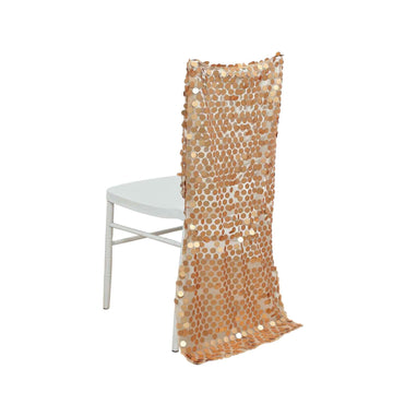 Sequin Chair Slipcover Big Payette Design for Chiavari Chairs Matte Champagne - Glittering Chair Back Cover