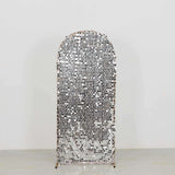 5ft Sparkly Silver Big Payette Sequin Fitted Wedding Arch Cover for Round Top Chiara Backdrop Stand