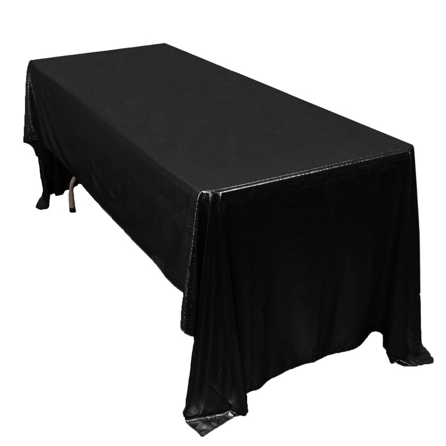 60x126inch Black Shimmer Sequin Dots Polyester Tablecloth, Wrinkle Free Sparkle Glitter