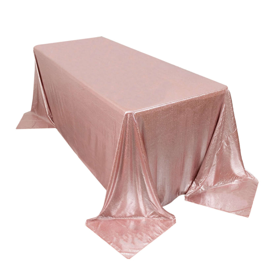 90x132inch Shiny Blush Rose Gold Polyester Rectangular Tablecloth With Shimmer Sequin Dots