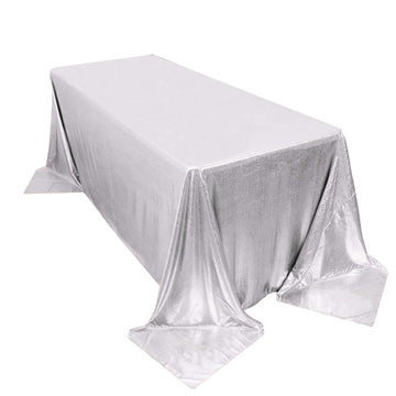 Sequin Dots Polyester 90"x132" Rectangle Tablecloth Shimmering Silver - Seamless, Glittering & Wrinkle Free Table Cover