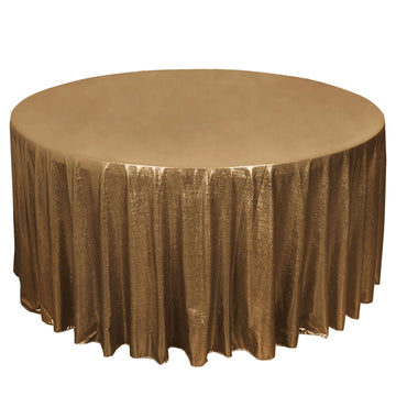 Sequin Dots Polyester Round 120" Tablecloth Shimmering Antique Gold - Wrinkle Free & Sparkling Table Cover