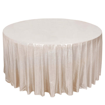 Sequin Dots Polyester Round 120" Tablecloth Shimmering Beige - Wrinkle Free & Sparkling Table Cover