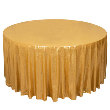 Sequin Dots Polyester Round 120" Tablecloth Shimmering Gold - Wrinkle Free & Sparkling Table Cover for Stylish Event Decor