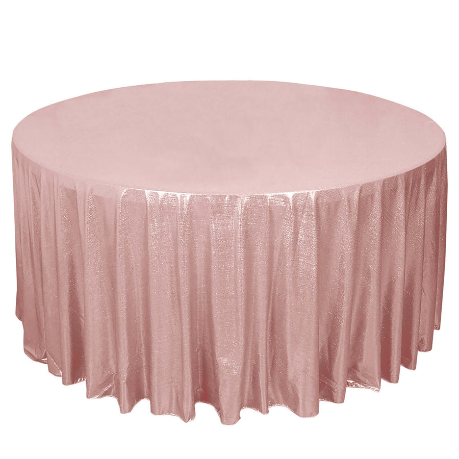 120inch Shiny Blush Rose Gold Round Polyester Tablecloth With Shimmer Sequin Dots