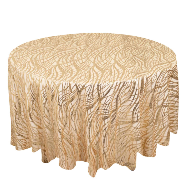 120inch Champagne Wave Mesh Round Tablecloth With Embroidered Sequins