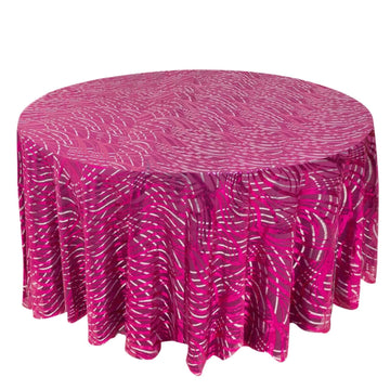 Sequin Mesh 120" Round Tablecloth Fuchsia/Silver - Seamless Wave Embroidered Table Cover