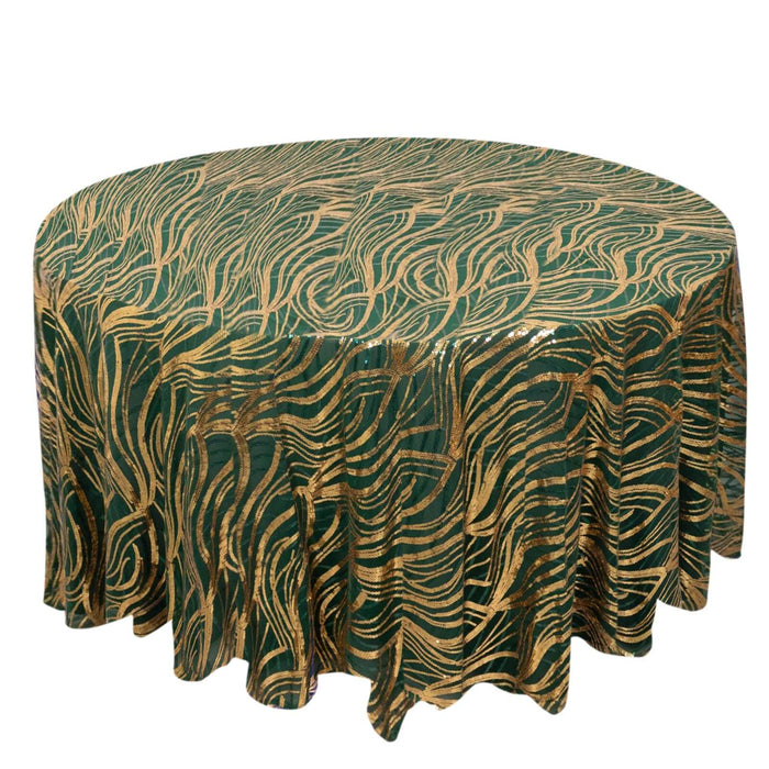 120inch Hunter Emerald Green Gold Wave Mesh Round Tablecloth With Embroidered Sequins