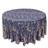 120inch Royal Blue Gold Wave Mesh Round Tablecloth With Embroidered Sequins