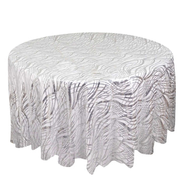 Sequin Mesh 120" Round Tablecloth Silver - Seamless Wave Embroidered Table Cover